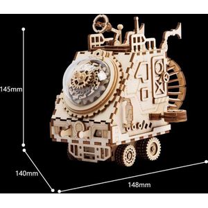 Robotime Ruimtewagen AM681 - Houten Modelbouw - Muziekdoos - Steampunk - DIY