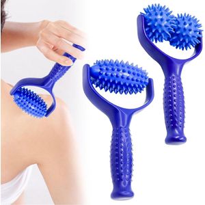 Allecto Premium - 2 Stuks Massageroller voor Ontspanning van Voet en Rug - Blauw, met Handvat en Egelbal - Massageballen voor Benen, Armen en Schouders - Kleine Fasciarol tegen Spierpijn