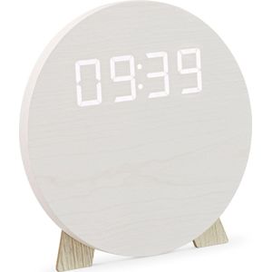 Navaris digitale LED wand- en bureauklok - Stille klok - 12 of 24 uur - Auto dimmer - 23,8 cm diameter - Met standaard en USB-kabel