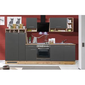 Goedkope keuken 310  cm - complete keuken met apparatuur Hilde  - Wild eiken/Grijs  - keramische kookplaat - vaatwasser - afzuigkap - oven  - spoelbak