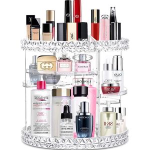 360-graden roterende acryl make-up organiser voor badkamer dressoir - helder diamantpatroon