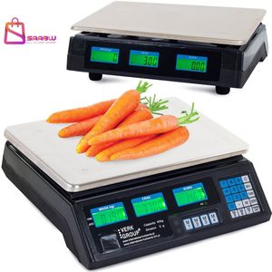 Elektronische Prijsweegschaal 40kg – Met LCD Display & Poolse Index – keukenweegschaal – 5g Nauwkeurigheid – Accu + Netstroom – weegschaal keuken – weegschaal personenweegschaal – 00084