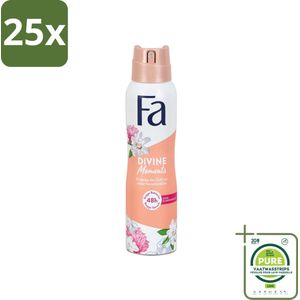 25 x Fa - Divine Moments - Deodorant Spray - Wilde Cameliabloesem - 150 ml - Grootverpakking - Deodorant - Anti-vlekken Deodorant - Wilde Cameliabloesem - Fa Divine Moments - Verfrissende Geur