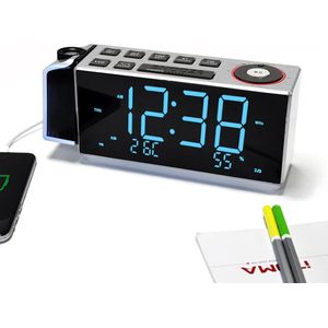 Projectie Wekker met FM Radio - LED Display - Projectieklok - Dubbel Alarm - Temperatuurweergave - Snooze Functie - Wekkerradio met Projectie - Digitale Wekker - Wekker met Projectie - Slaapkamer Klok