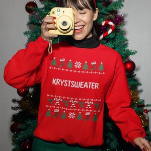 Amsterdam Kersttrui Rood Logo Snowy Trees - Maat XS - Uniseks Fit - Kerstkleding Voor Dames & Heren