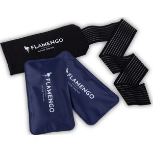 Flamengo® Hot Cold Wrap Pack - 2x Icepack - Herbruikbaar met Hoes en Elastische Band - ZWART - 25x12CM - Heat pack - gel pack - Ijszak- koudekompressen - Ice Pack Warm Koud Kompres - O.A. voor nek, knie, schouder