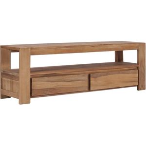 The Living Store TV-meubel Rustiek Teakhout - 120x30x40cm - Met 2 lades en 1 schap