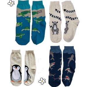 Nature Planet -kindersokken - set van 4 paar toffe sokken (100% Oeko-tex gecertificeerd) maat 29-34