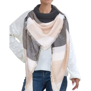 women’s scarf, chequered, oversized, square, blanket scarf, autumn/winter scarf, tartan, stripes, plaid pattern, fringe, poncho, XXL