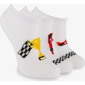 3 paar sneaker sokken wit met raceauto - Maat 23/26