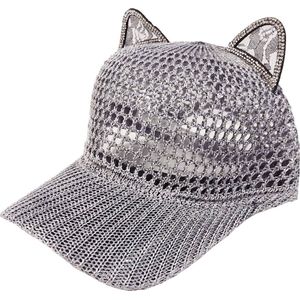 Cat Ear Baseball Cap – Zilver – Onesize - Mesh pet met kattenoortjes