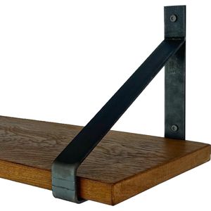 GoudmetHout Massief Eiken Wandplank - 50x25 cm - Donker eiken - Industriële plankdragers - zonder coating - Staal - Wandplank hout