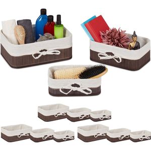 Relaxdays 12-delige opbergmanden set - badkamermand - toiletmand - kastmand - bruin