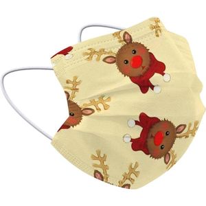 Kerst Mondkapje Wegwerp Mondmasker Niet Medisch Rendier Geel - 1 Stuks