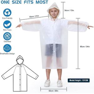 2 stuks regenjas voor kinderen, waterdicht, regenjas, regenjas, voor jongens en meisjes, transparant, regenponcho, regencape , wit