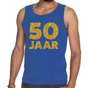 50 Jaar glitter tekst tanktop / mouwloos shirt blauw heren - heren singlet 50 Jaar - Abraham kleding L