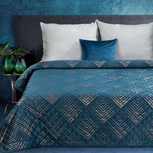 Oneiro’s luxe VICTORIA Beddensprei Blauw - 170x210 cm – bedsprei 2 persoons - beige – beddengoed – slaapkamer – spreien – dekens – wonen – slapen