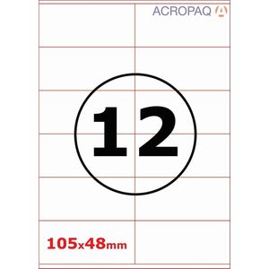 Stickervellen A4 - Etiketten, 100 vellen, 12 per vel, 105 x 48 mm - Adresetiketten, Etiketten stickers - ACROPAQ