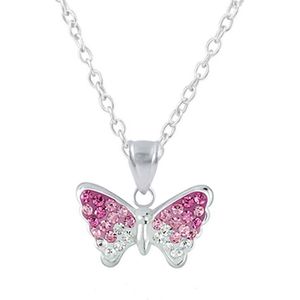 La Rosa Princesa Zilveren Vlinder Ketting Meisje - Roze Kristal
