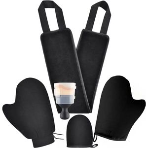 FA-VE Tanning Handschoen Set – Set van 5 – Zelfbruiner Applicator met Rugband – Inclusief Gezichtsapplicator & Brush – Zelfbruiner Handschoen – Self Tan Glove – Zwart