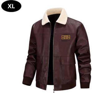 Livano Leren Jas - Leather Jacket - Lederen Jas - Bomberjack - Pilotenjack - Blazer - Biker - Motorjas - Motormuis - Heren - Donker Bruin XS
