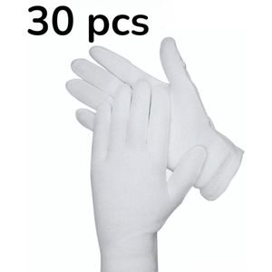 30 stuks - Witte katoenen handschoenen - Werk zweetbestendige etiquette-artikelen - Dunne jersey sokken met kralen van zuiver katoen - Witte katoenen handschoenen - Beschermen droge handen, hydrateren en inspecteren - Machinewasbaar