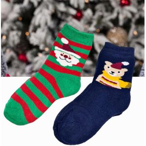 Warme Kids Kerst Sokken 2 stuks -Maat 23-26 Kerst sokken voor wintermaanden - Youhomy sokken Happy Christmas wintersokken Antislip kinderen, Meisjes, Jongens| Cadeauset voor Kerstavond| Kerstdagen