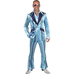 Magic By Freddy's - Hippie Kostuum - Mr Fine Stripe Jaren 70 Pak Blauw Man - Blauw - XL - Carnavalskleding - Verkleedkleding