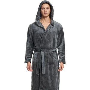 Bovista Badjas - Fleece - Katoen - Badstof - Sauna - Hamam - Wafel - Bathrobe - Duster - Ochtendjas - Kimono - Grijs Heren