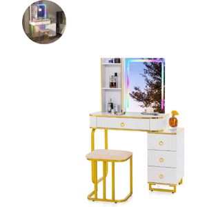 Kaptafel met spiegel en verlichting - Make up tafel - Make up - Toilettafel - Met lades - Wit