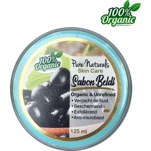 Sabon Beldi 125 ml - 100% natuurlijke zwarte olijvenzeep - exfoliërend - reinigt de huid van dode huidcellen - verzacht en verstevigd de huid - Biologisch - Pure Naturals