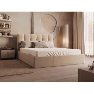 PASCAL MORABITO Bed met opbergruimte 160 x 200 cm - Fluweel - Beige + matras - MIRDAL van Pascal Morabito L 173 cm x H 104 cm x D 210 cm