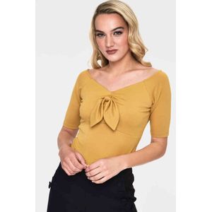 Voodoo Vixen - Anika Mustard Tie Front Top - M - Geel