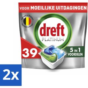 2 x Dreft - Vaatwastabletten - Platinum All-in-One Origineel - Compact formaat - 39 Tabletten - Vaatwastabletten - Vaatwasser Schoonmaken - Hardnekkig Vuil - Vaatwasser Filter - Vaatwasser Hygiënisch