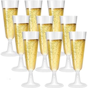 Champagneglazen, verpakking van 20 transparante plastic champagneglazen, dessertbekers, gesteelde glazen 150 ml, voor bruiloften, verjaardagen en feesten.