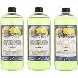 Body & Hair Fresh Ginger 1 liter - set van 3 stuks - 2 in 1 voor lichaam en haar.