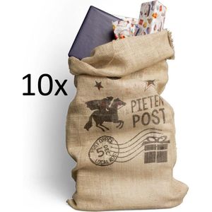 10x Jute Sinterklaas Zak Pietenpost - 60 x 110cm