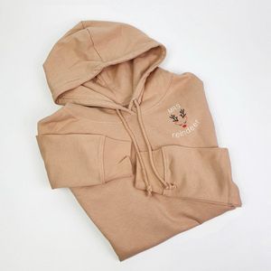 Kersttrui - Rendier - Kersttrui dames - Kerstcadeau - Wintertrui - Hoodie dames - Mrs Reindeer - Nude L