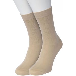 Bonnie Doon Basic Sokken Dames Beige maat 36/42 - 2 paar - Basis Katoenen Sok - Gladde Naden - Brede Boord - Uitstekend Draagcomfort - Perfecte Pasvorm - 2-pack - Multipack - Effen - Zand - Beige - Licht Bruin - Lichtbruin - Sand - OL834222.342