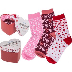 Damessokken - Hartjes - 3 paar - Happy Socks - Heart socks - Hart cadeau - Maat 36/42