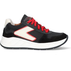 Braqeez 423933-589 Jongens Lage Sneakers - Zwart/Wit/Rood - Suède - Veters