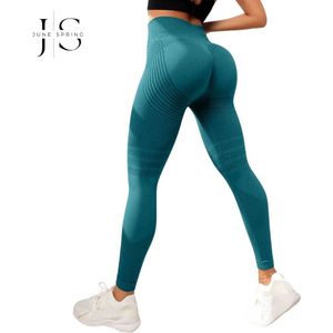 June Spring Sportlegging - Maat S/Small - Kleur: Groen - Sportbroek voor Vrouwen - Accentueert de Billen - High-Waist - Dames Sportlegging - Fitness Legging - Yogapants - Hoge Kwaliteit Sportlegging