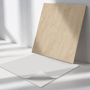 Wallfluent Vinyl Wandpaneel - Marmer imitatiepatroon Wandpaneel PVC - 50 cm x 50 cm - Beige Vinyl Wandpaneel - Set van 4 - Vierkant Wandbekleding Vinyl - Texturen Wandpaneel - Zelfklevend Wandpaneel - Wandpaneel Keuken en Badkamer