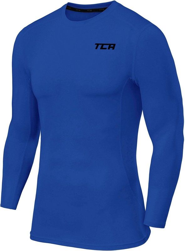 TCA Mannen Pro Performance Lange Mouw Hardloop Compressie Basislaag Top - Helderblauw, L