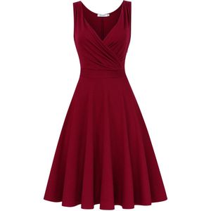 Damesjurken - Bordeaux - Vintage Cocktailjurk - Mouwloos - Knielang - A-lijn