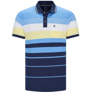 Hajo - Poloshirt Premium - heren- blauw geel gestreept - maat M