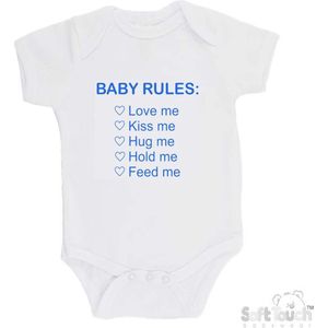 100% Katoenen Romper ""Baby rules"" Jongens Katoen Wit/blauw Maat 56/62