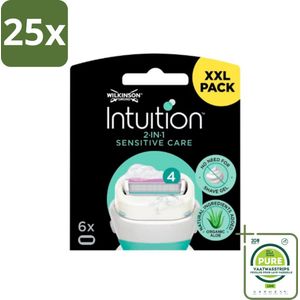 25 x Wilkinson Intuition - Navulmesjes - 2 in 1 Sensitive Care - Voor Gevoelige Huid - 6 mesjes - Grootverpakking - Scheermesjes - Gevoelige Huid - Wilkinson Intuition - Scheermesjes Navulling - Scheermesjes 2 In 1