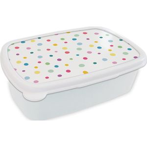 Broodtrommel Wit - Lunchbox - Brooddoos - Confetti - Stippen - Patroon - 18x12x6 cm - Volwassenen