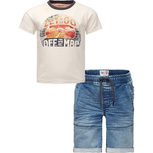 Noppies - Kledingset - 2DELIG - Broek Denim Short Glasgow - Shirt Garissa Antique white - Maat 140